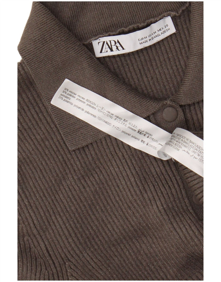 Zara Dame Polo Neck Jumper Sweater UK 12 Medium Grey Viscose