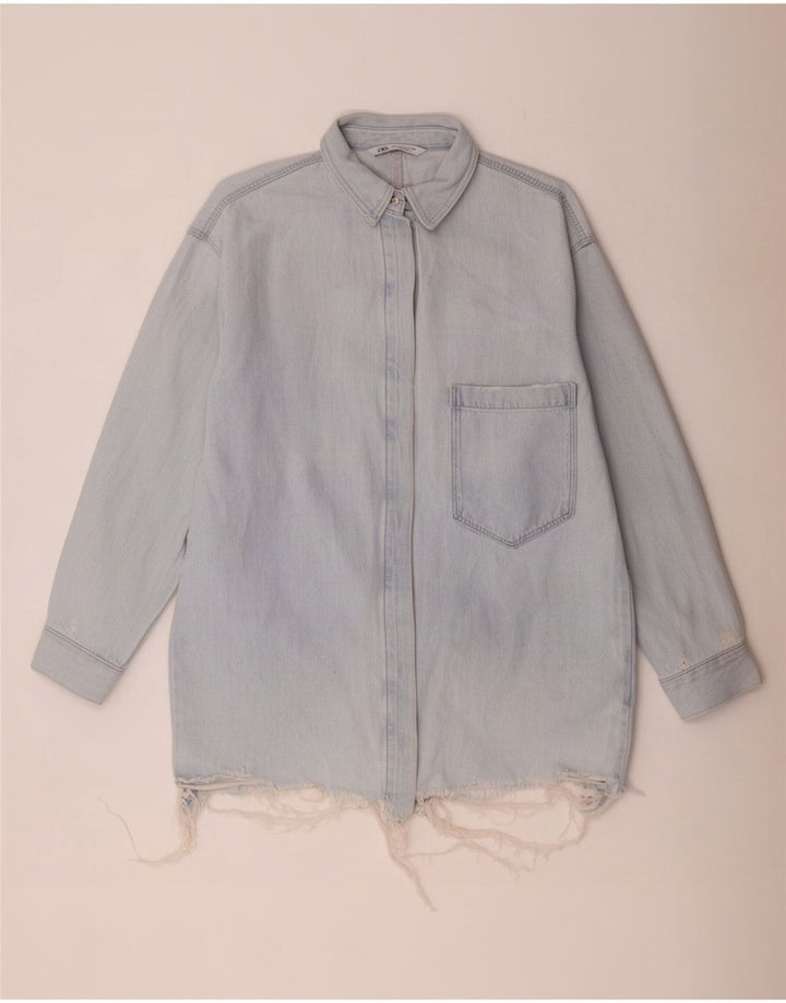 Zara Dame Oversized Denim Shirt UK 14 Medium Blue