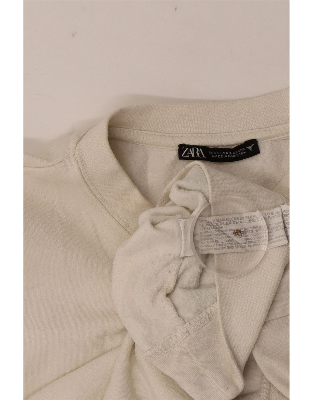 Zara Womens Crop Sweatshirt Jumper UK 10 Small White Bomuld