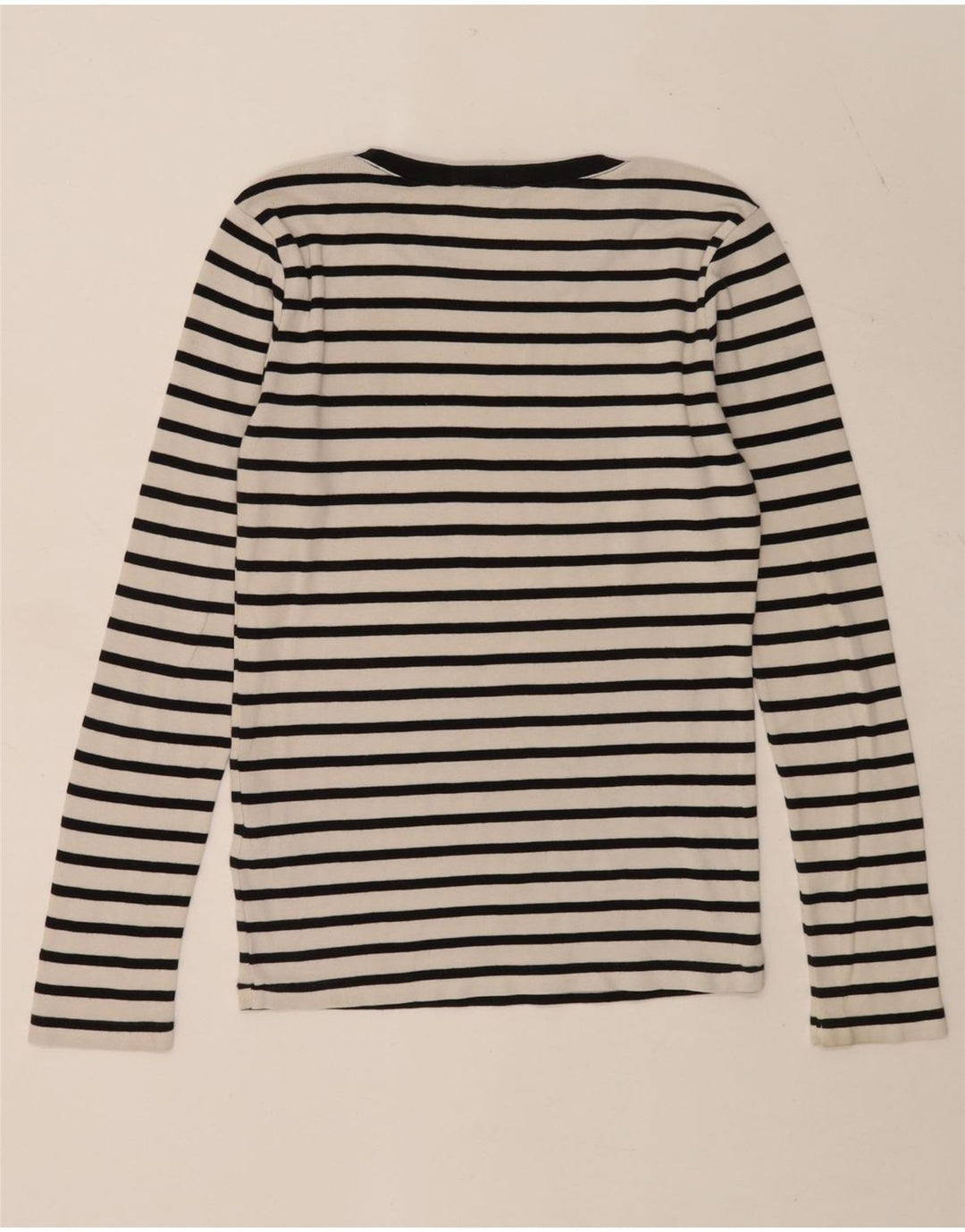 Ralph Lauren Dame Top Langærmet UK 12 Medium Hvid Stribet Bomuld