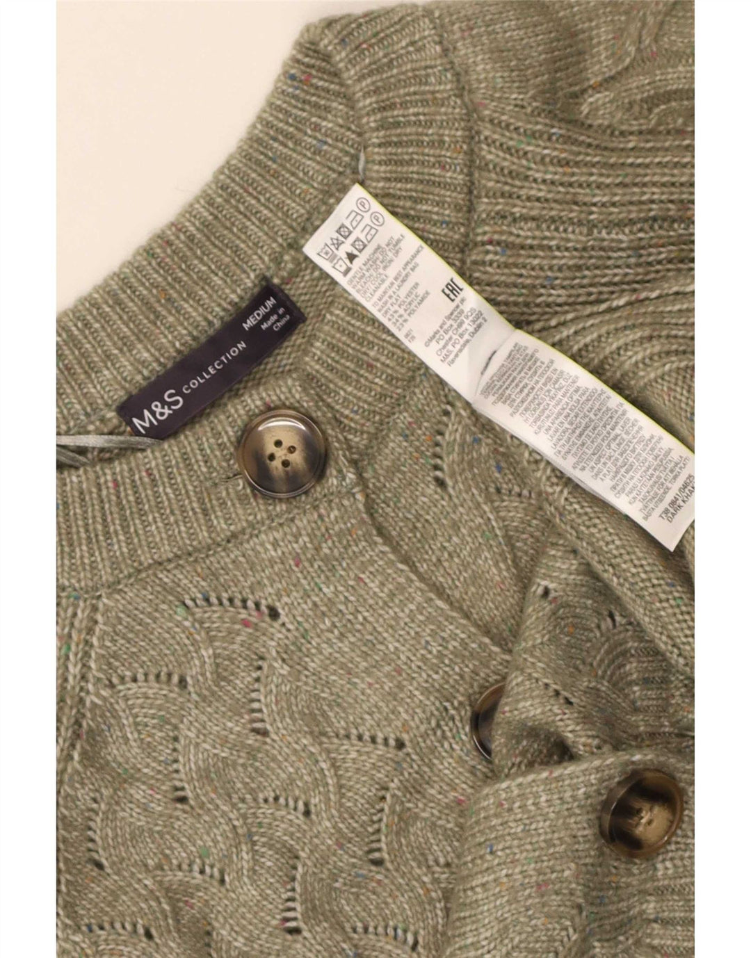 Marks & Spencer Dame Cardigan Sweater UK 14 Medium Khaki Polyester