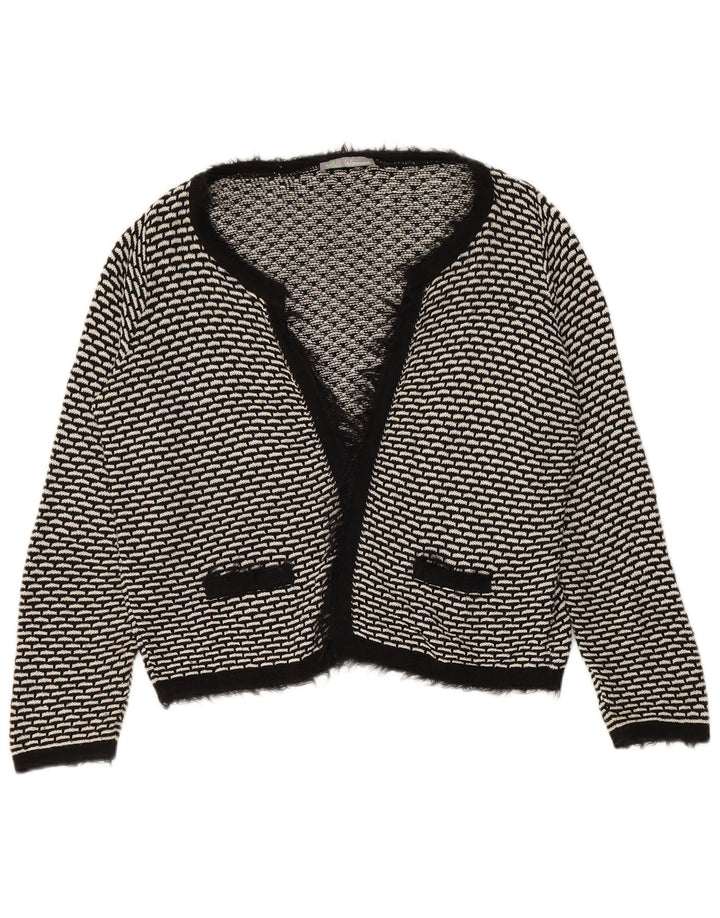 Marks & Spencer Womens Open Cardigan Sweater UK 14 Large Black Geometric