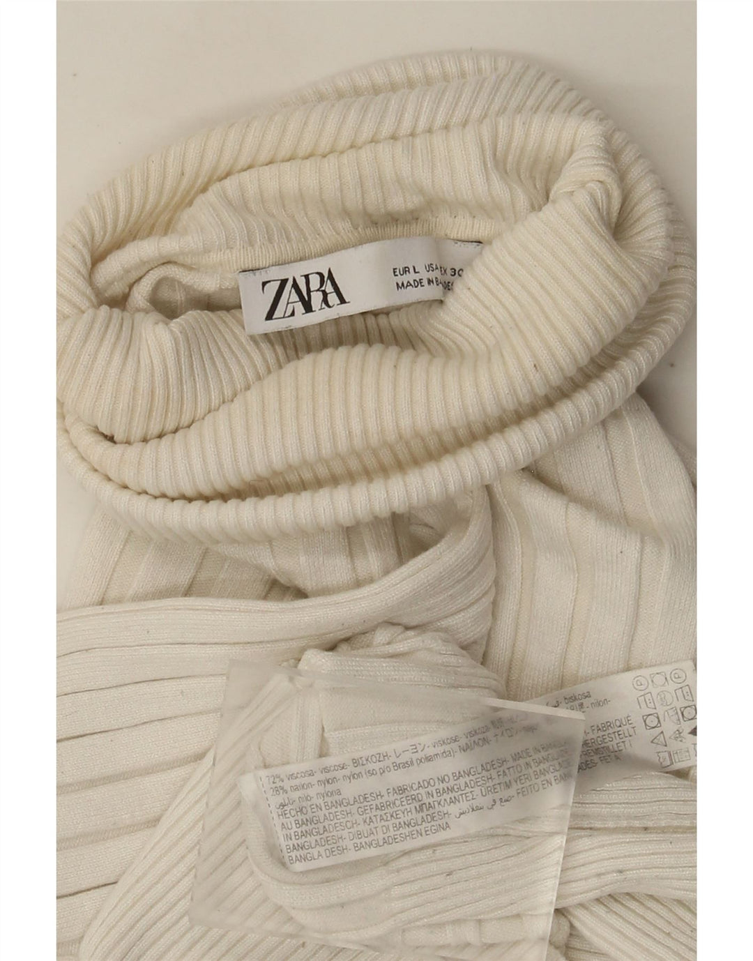 Zara Womens Crop Roll Neck Jumper Sweater UK 14 Large Off White Viscose