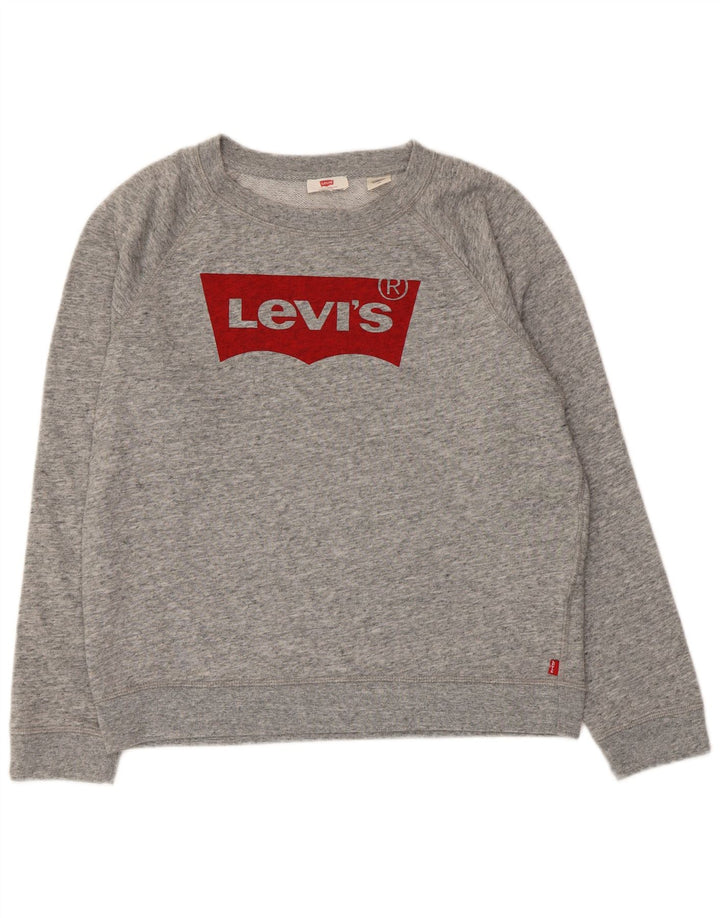 Levi's Dame grafisk sweatshirt Jumper UK 16 Stor grå flækket bomuld