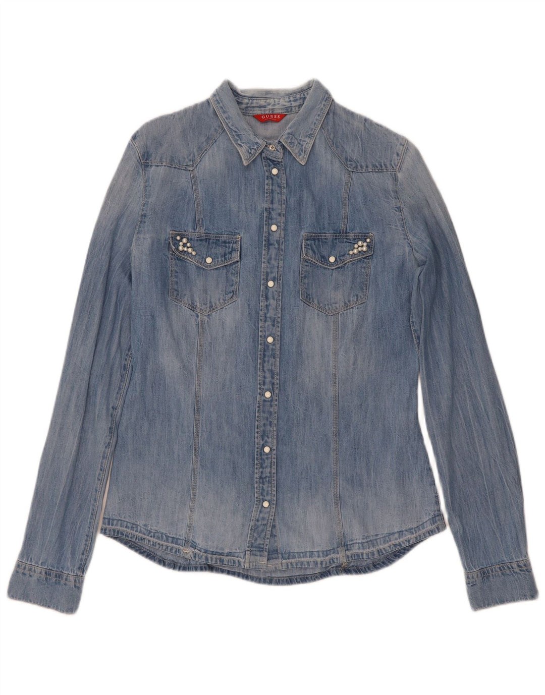 Guess Dame Denim Shirt UK 8 Small Blue Cotton