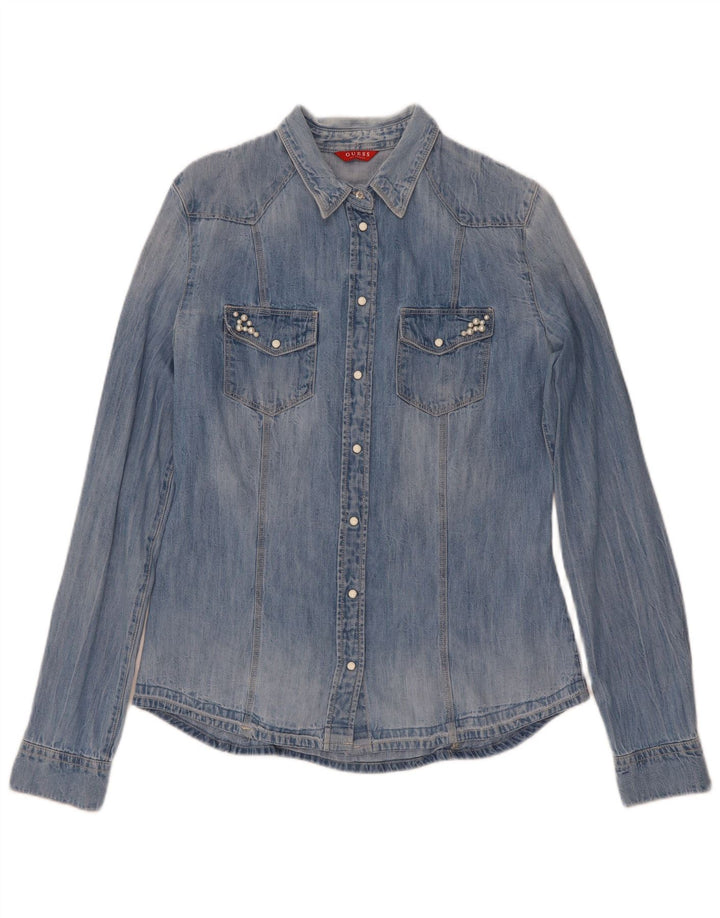 Guess Dame Denim Shirt UK 8 Small Blue Cotton