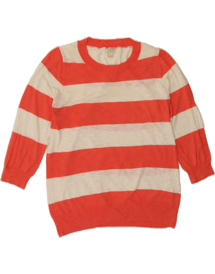 J. CREW Womens Crew Neck Jumper Sweater UK 16 Large White Striped Vintage J. Crew and Second-Hand J. Crew from Messina Hembry 