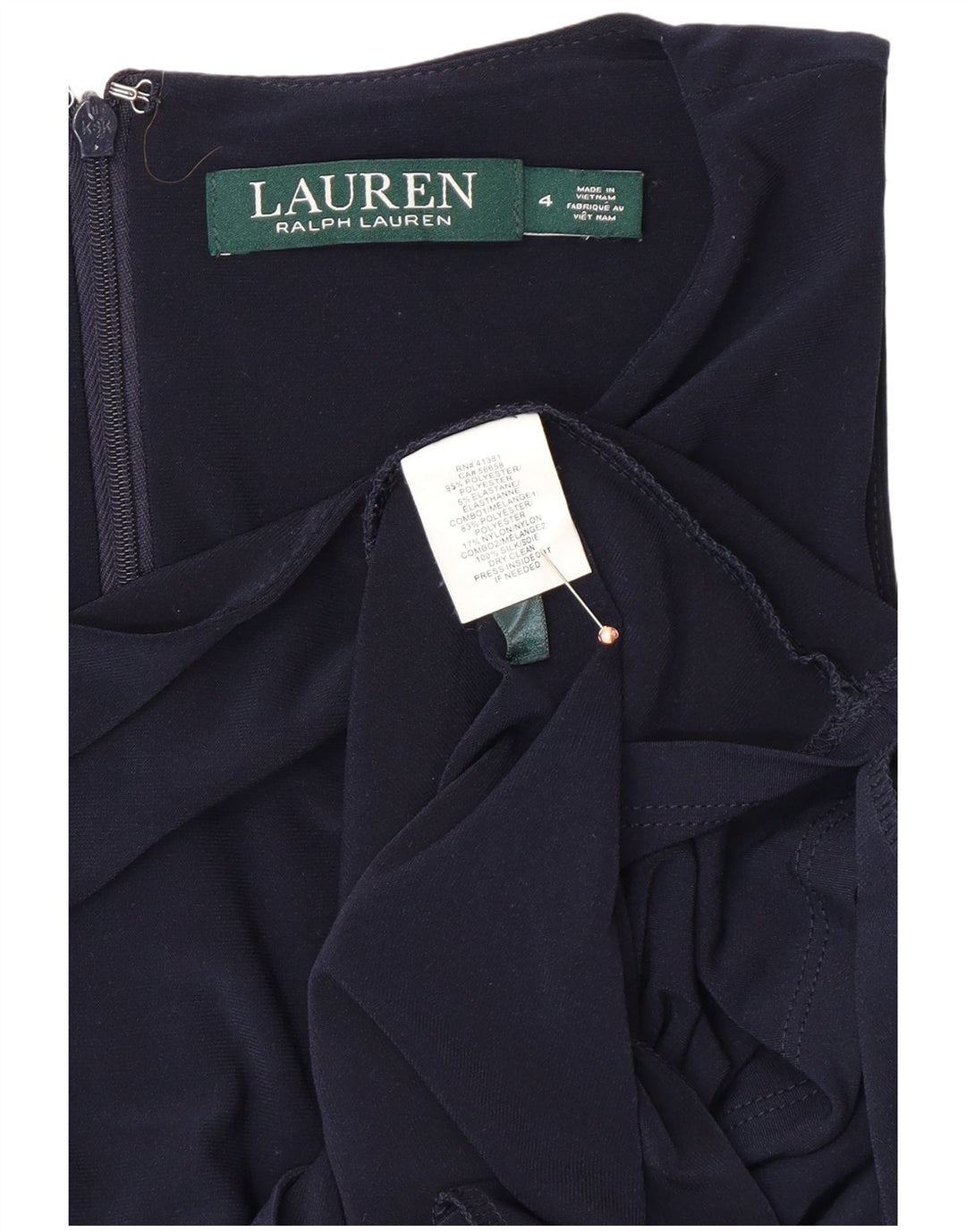 RALPH LAUREN Dame Ærmeløs Skede Kjole US 4 Small Navy Blue Polyester