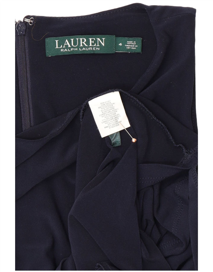 RALPH LAUREN Dame Ærmeløs Skede Kjole US 4 Small Navy Blue Polyester