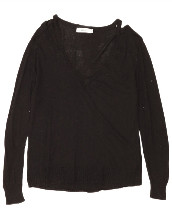 Zara Dame V-hals sweater UK 14 Medium Sort Viscose