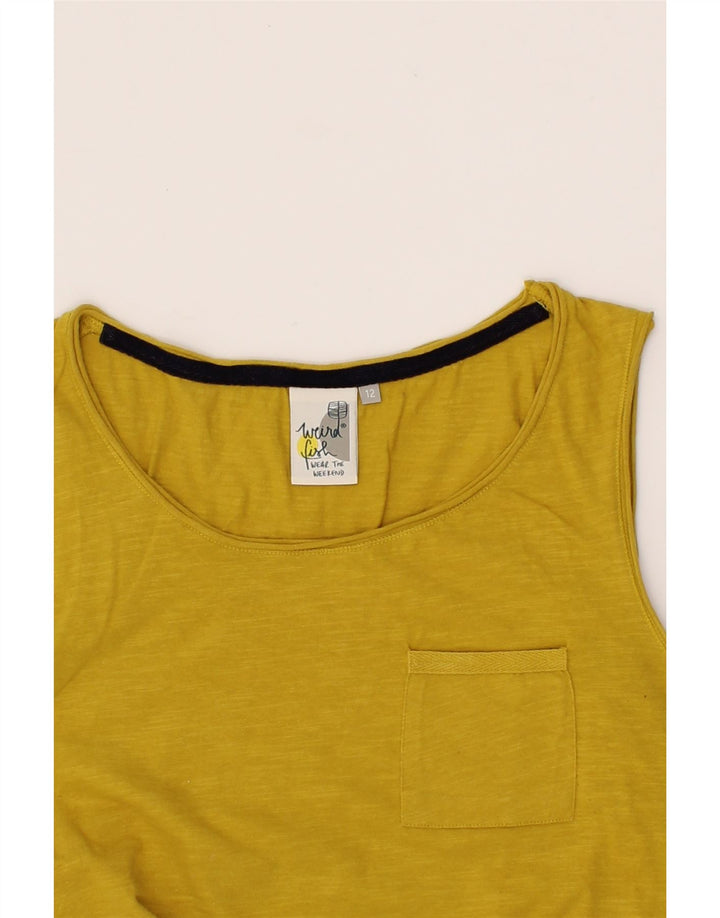 WEIRD FISH Womens Vest Top UK 12 Medium Yellow Cotton Vintage Weird Fish and Second-Hand Weird Fish from Messina Hembry 