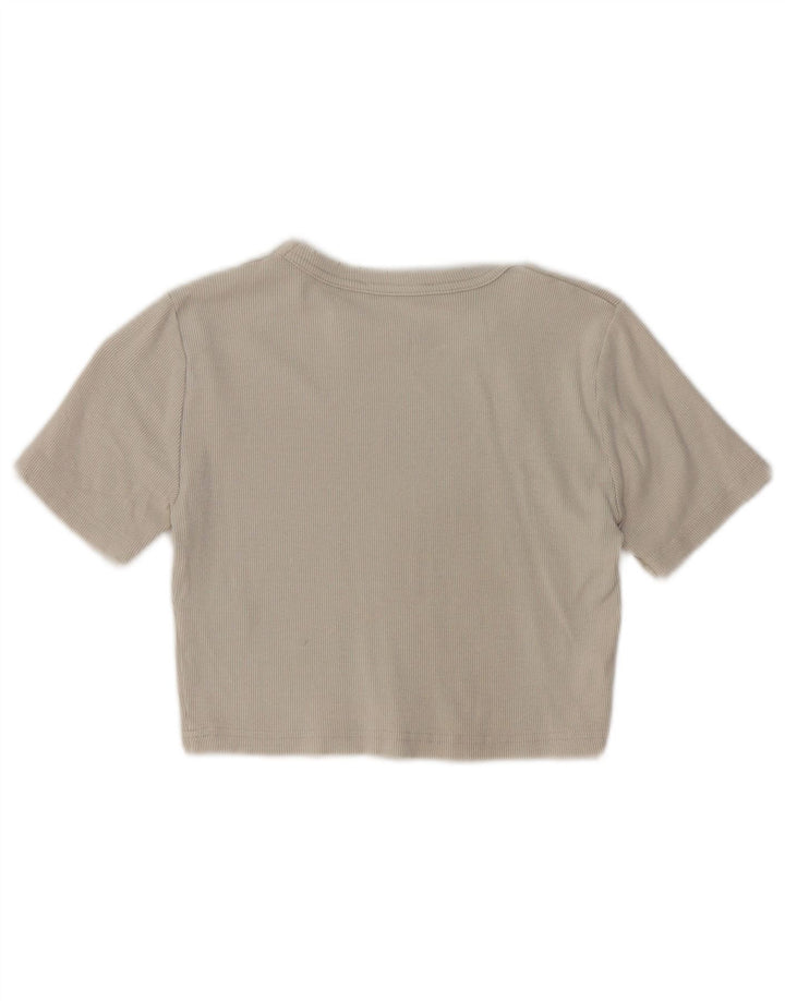 Zara Womens Distressed Crop T-Shirt Top UK 12 Medium Grey Bomuld