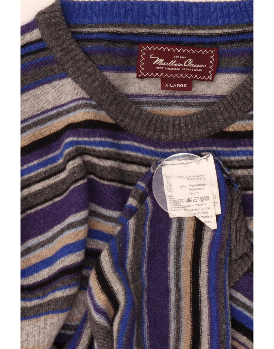 Marlboro Classics Herre Crew Neck Jumper Sweater XL Flerfarvet Stribet
