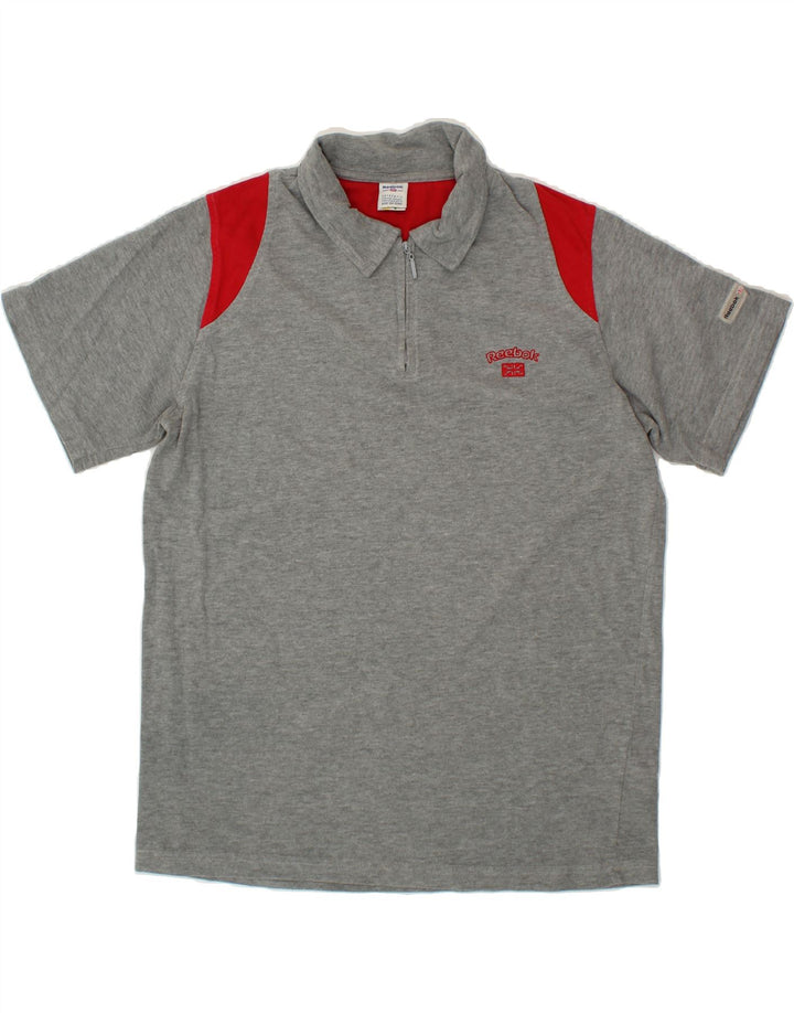 REEBOK Mens Zip Neck Polo Shirt Large Grey Cotton Vintage Reebok and Second-Hand Reebok from Messina Hembry 