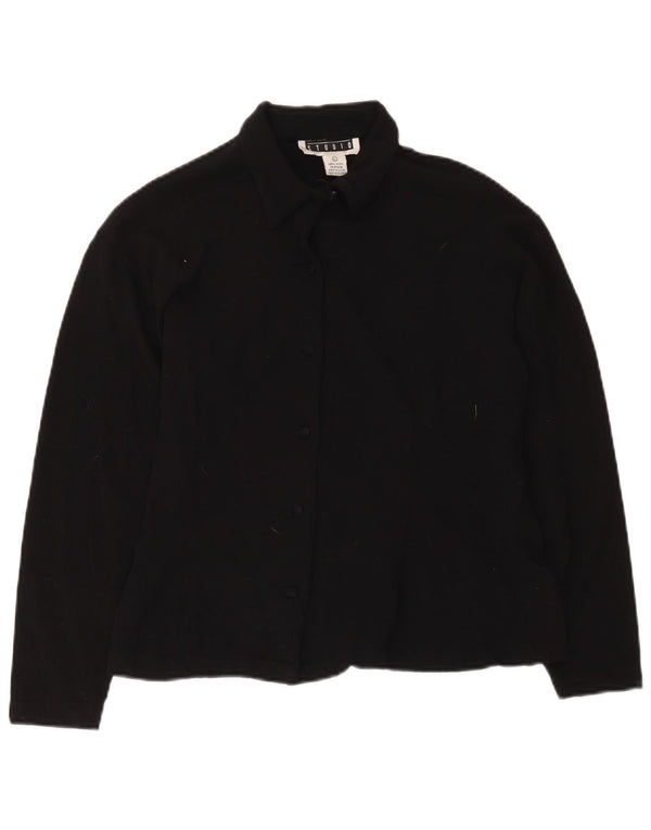 Studio Dame Langærmet Regular Fit Skjorte UK 14 Large Black Wool Classic
