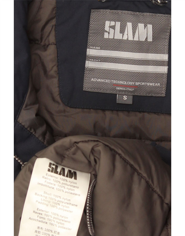 Slam Herre Hooded Windbreaker Jacket UK 36 Small Navy Blue Nylon