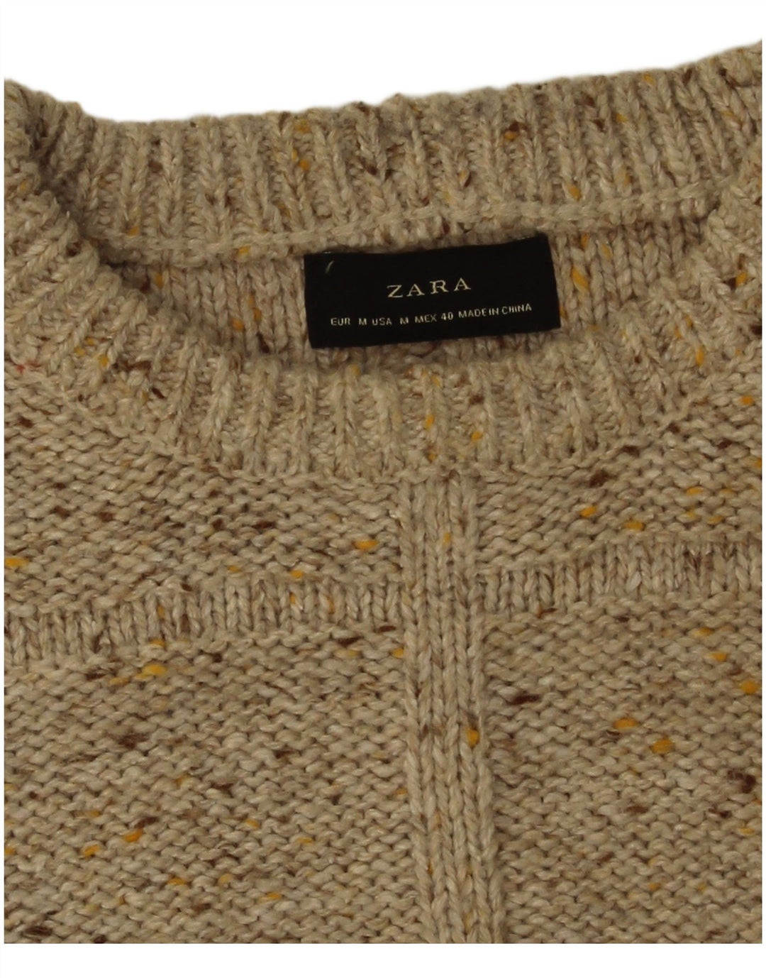 Zara Herre Boat Neck Jumper Sweater Medium Beige Flecked
