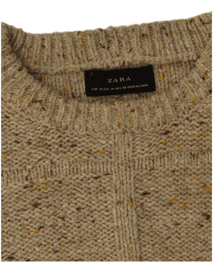 Zara Herre Boat Neck Jumper Sweater Medium Beige Flecked