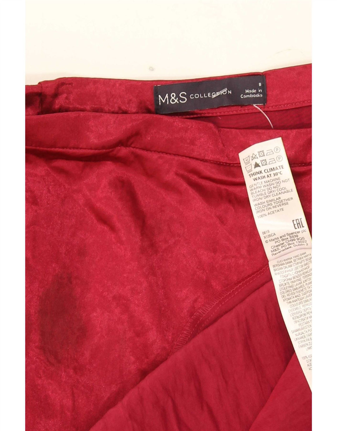 Marks & Spencer A-line nederdel til kvinder UK 8 Small W26 Red Acetate