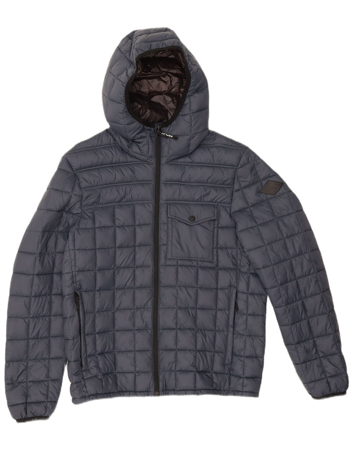 Replay Dame Hætte Polstret Jakke UK 16 Large Navy Blue Polyamide
