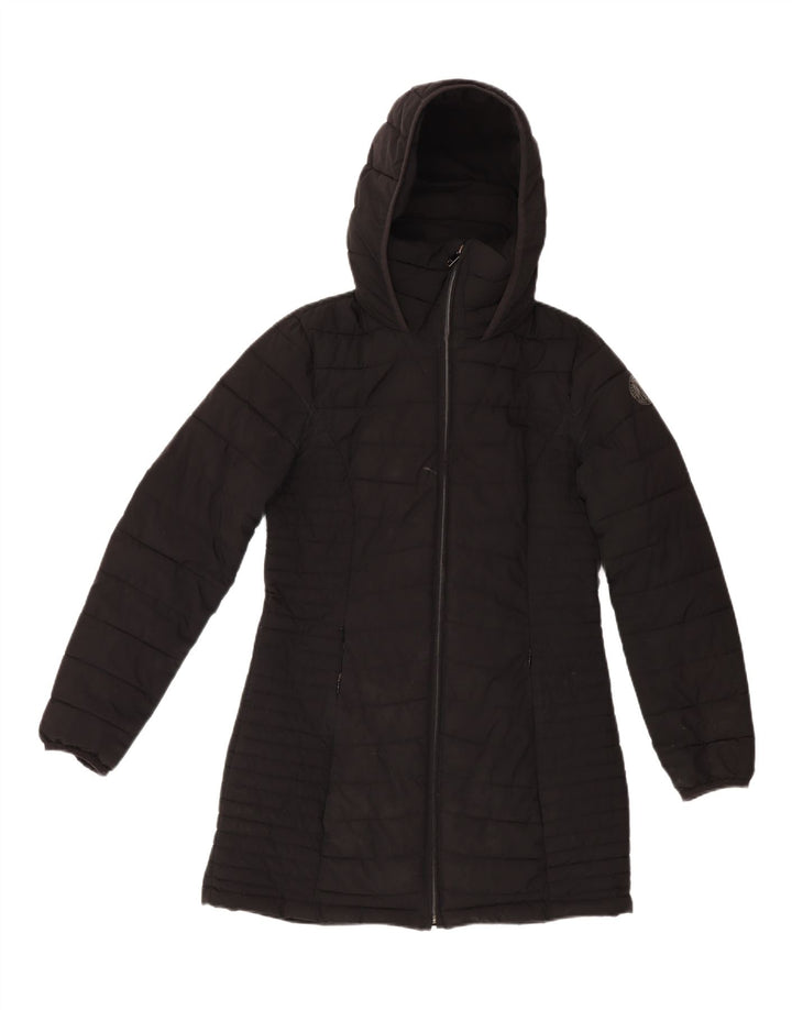 Dkny Dame Hætte Polstret Frakke UK 10 Lille Sort Polyester