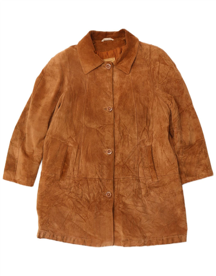 PRIVILEGI Womens Suede Overcoat IT 46 Large Brown Leather