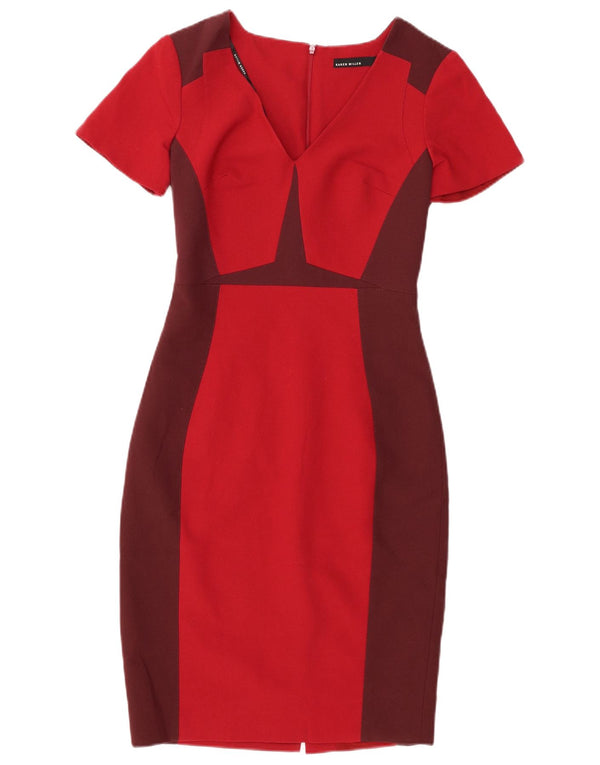Karen Millen Womens Bodycon Dress UK 10 Small Burgundy Colourblock