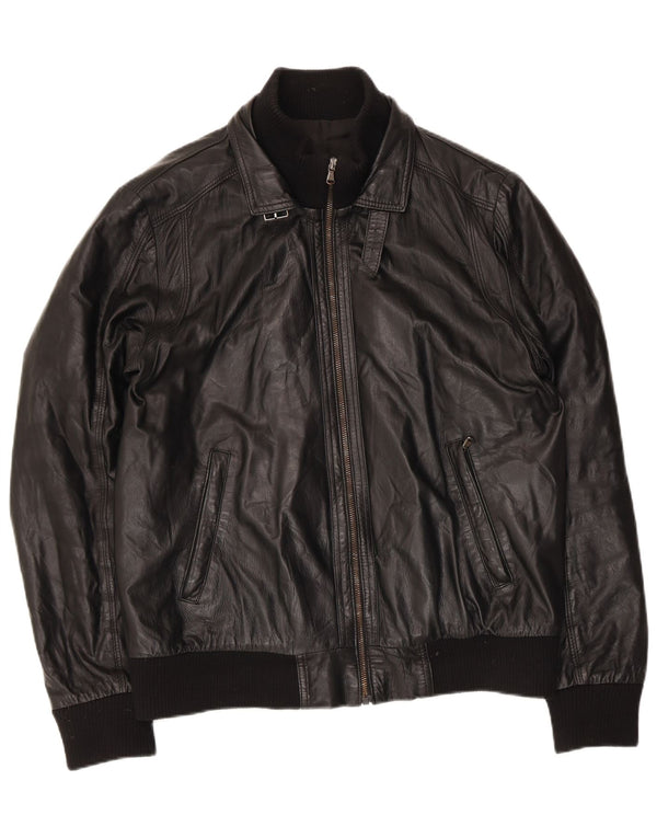 Gianfranco Gotelli Herre Bomber Læderjakke UK 38 Medium Sort Læder