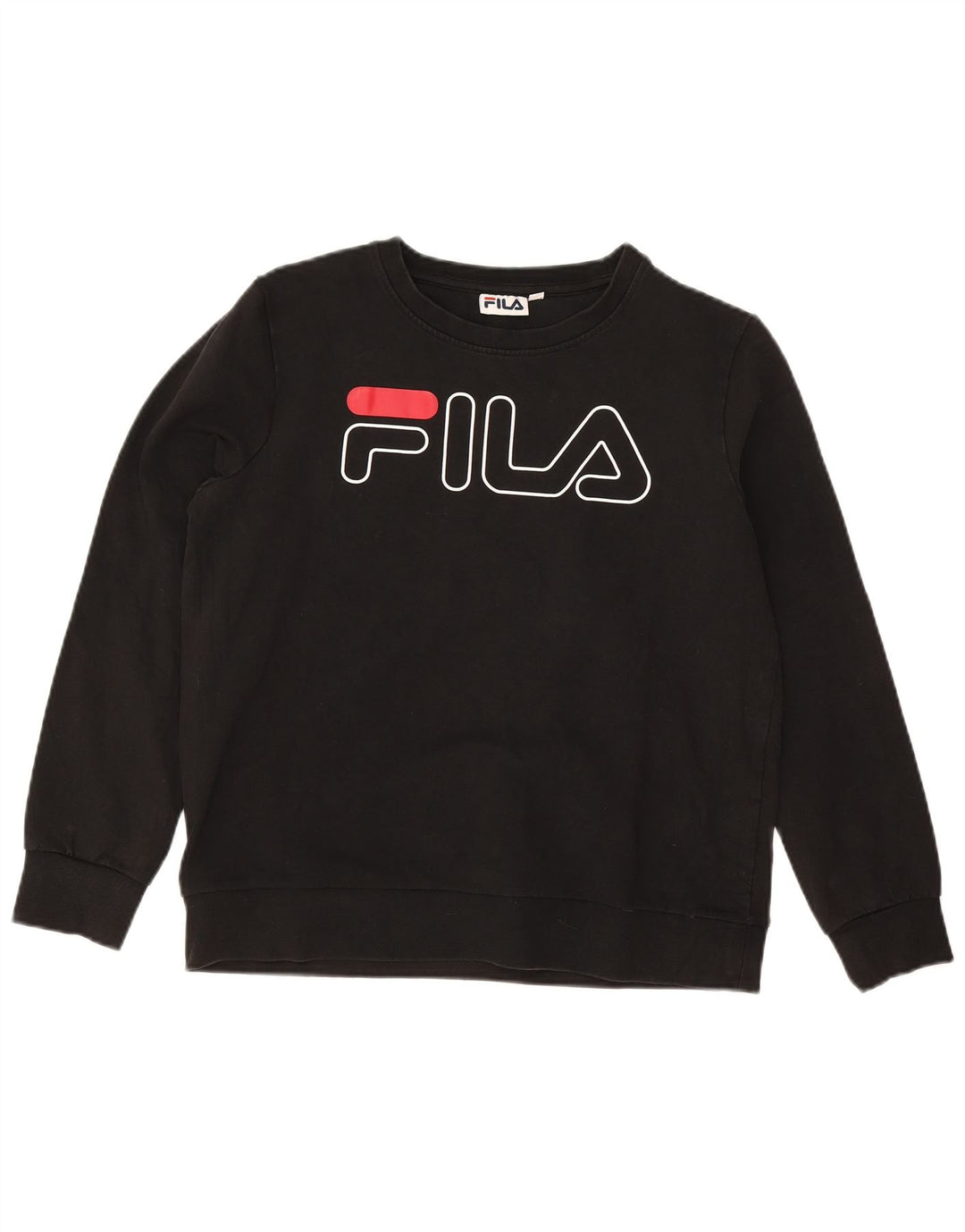FILA Dame Oversized Grafisk Sweatshirt Jumper UK 10 Small Black Bomuld