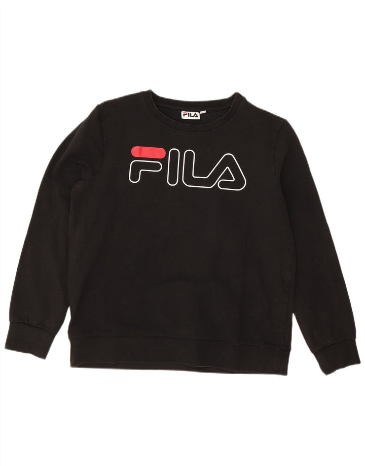 FILA Dame Oversized Grafisk Sweatshirt Jumper UK 10 Small Black Bomuld