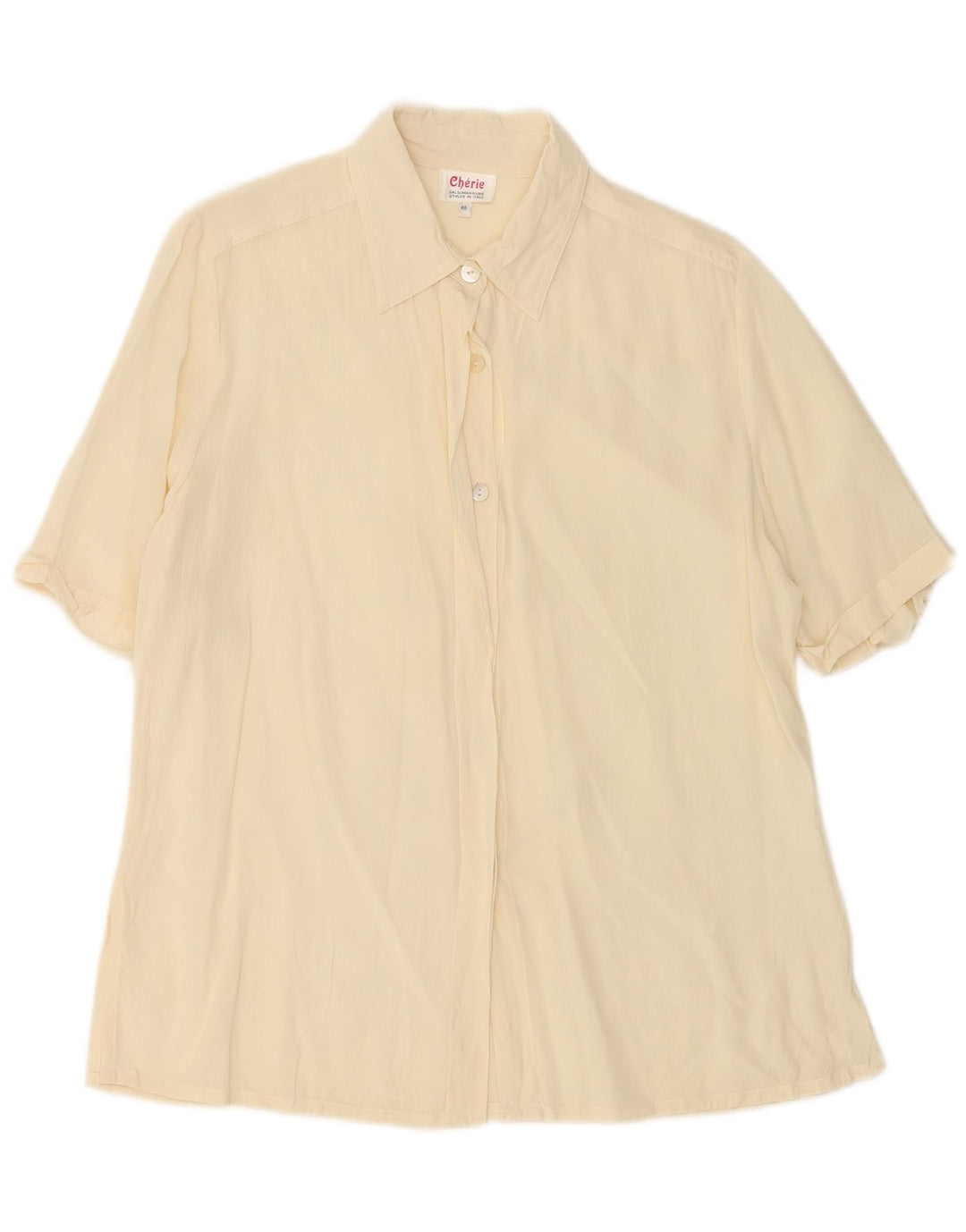 cherie Dame Kortærmet Skjorte Bluse IT 46 Stor Beige Silke