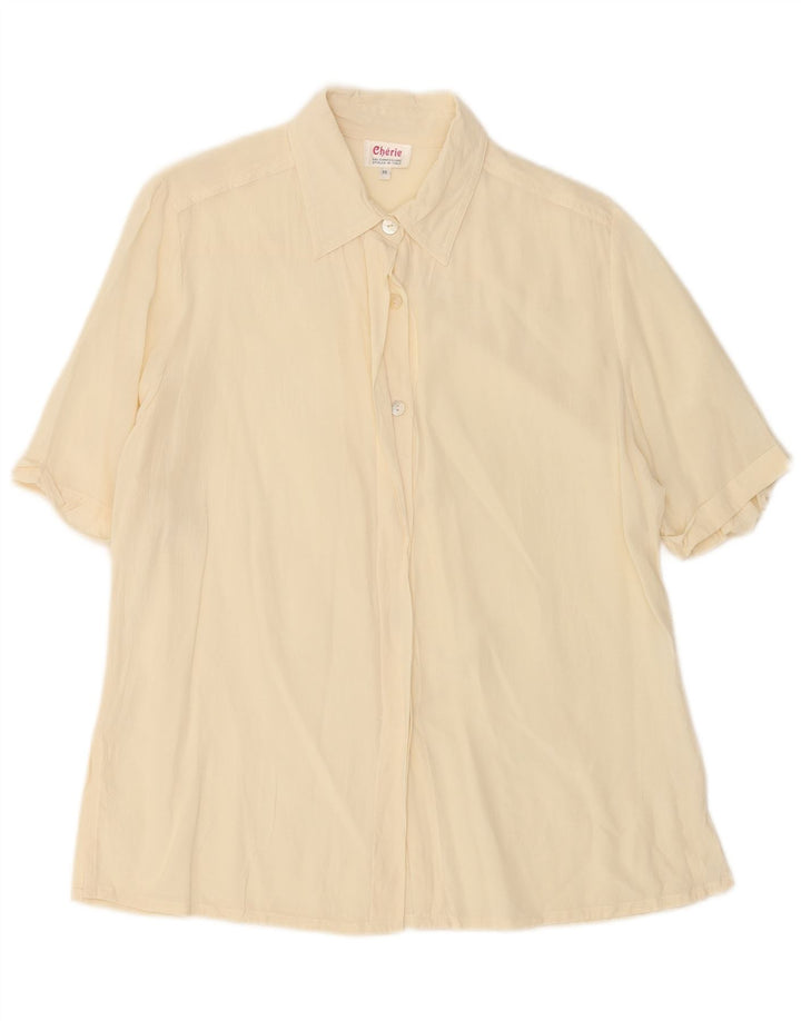 cherie Dame Kortærmet Skjorte Bluse IT 46 Stor Beige Silke