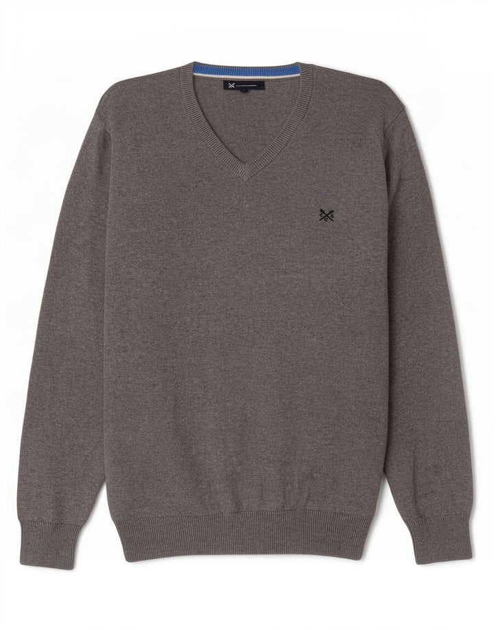Besætningstøj Herre V-hals sweater Stor grå bomuld