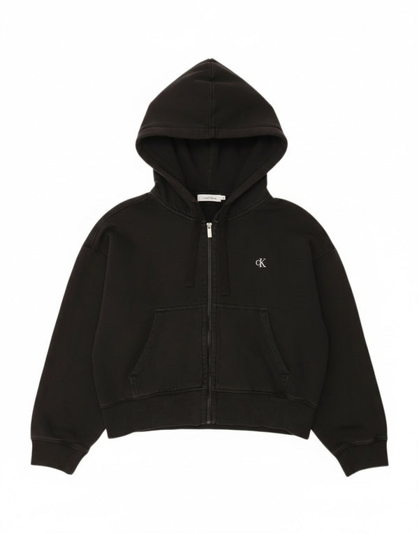 Calvin Klein Jeans Dame Crop Hættetrøje Sweater UK 14 Medium Sort