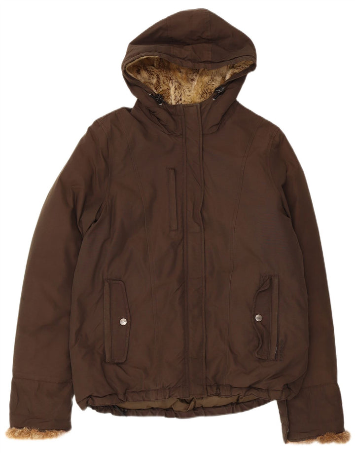 Woolrich Polstret hættejakke til kvinder UK 16 Stor Khaki Bomuld