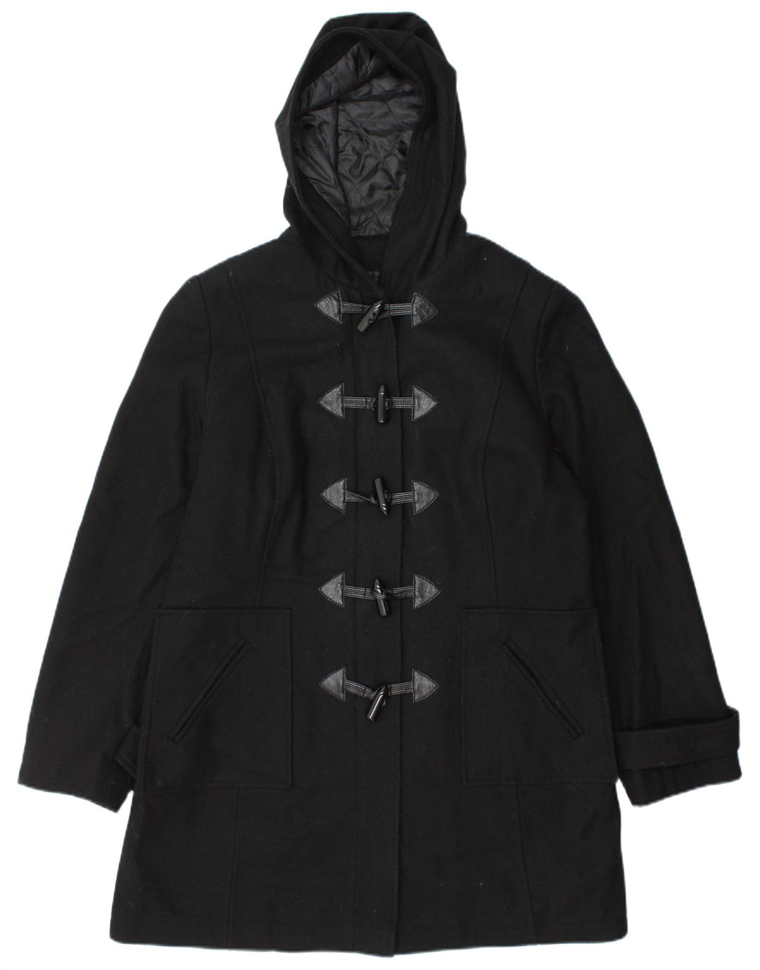 Vintage Dame Hooded Duffel Coat UK 14 Large Black Wool