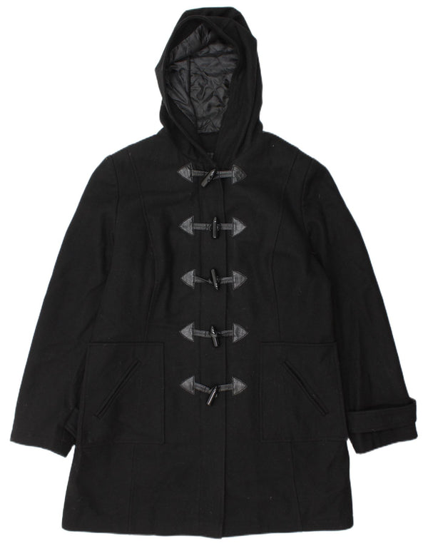 Vintage Dame Hooded Duffel Coat UK 14 Large Black Wool