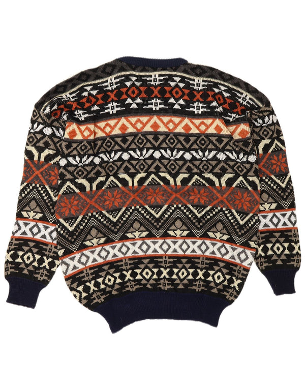 Vintage herre rund hals sweater stor marineblå Fair Isle akryl