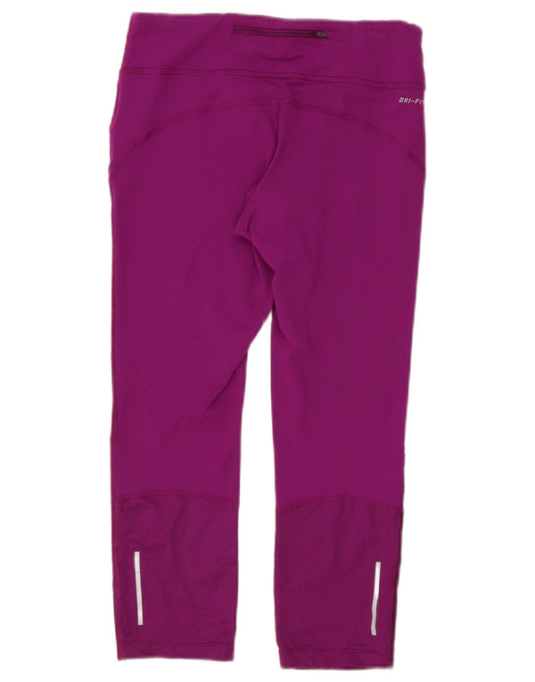Nike Dame Capri Leggings UK 12 Medium Lilla Colourblock Nylon