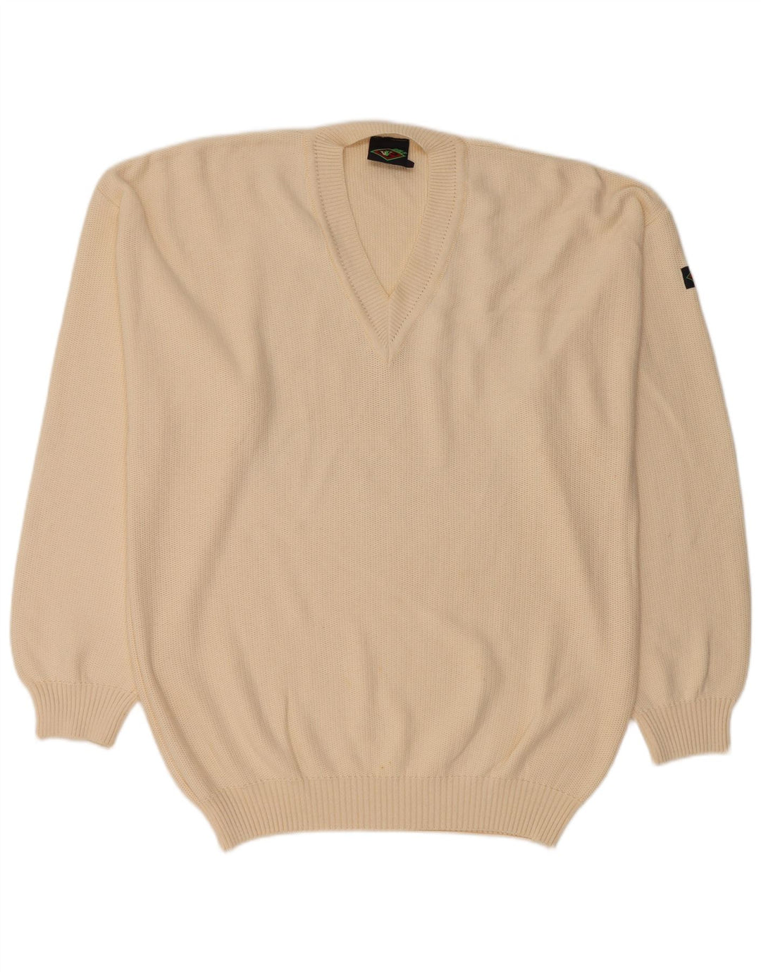 VINTAGE Herre V-hals sweater Stor Beige Bomuld