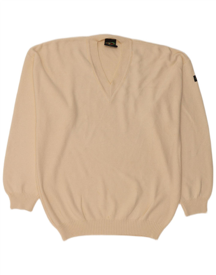VINTAGE Herre V-hals sweater Stor Beige Bomuld