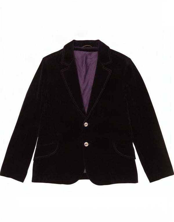 Vintage Dame 2 Button Velvet Blazer Jacket UK 12 Medium Lilla Bomuld