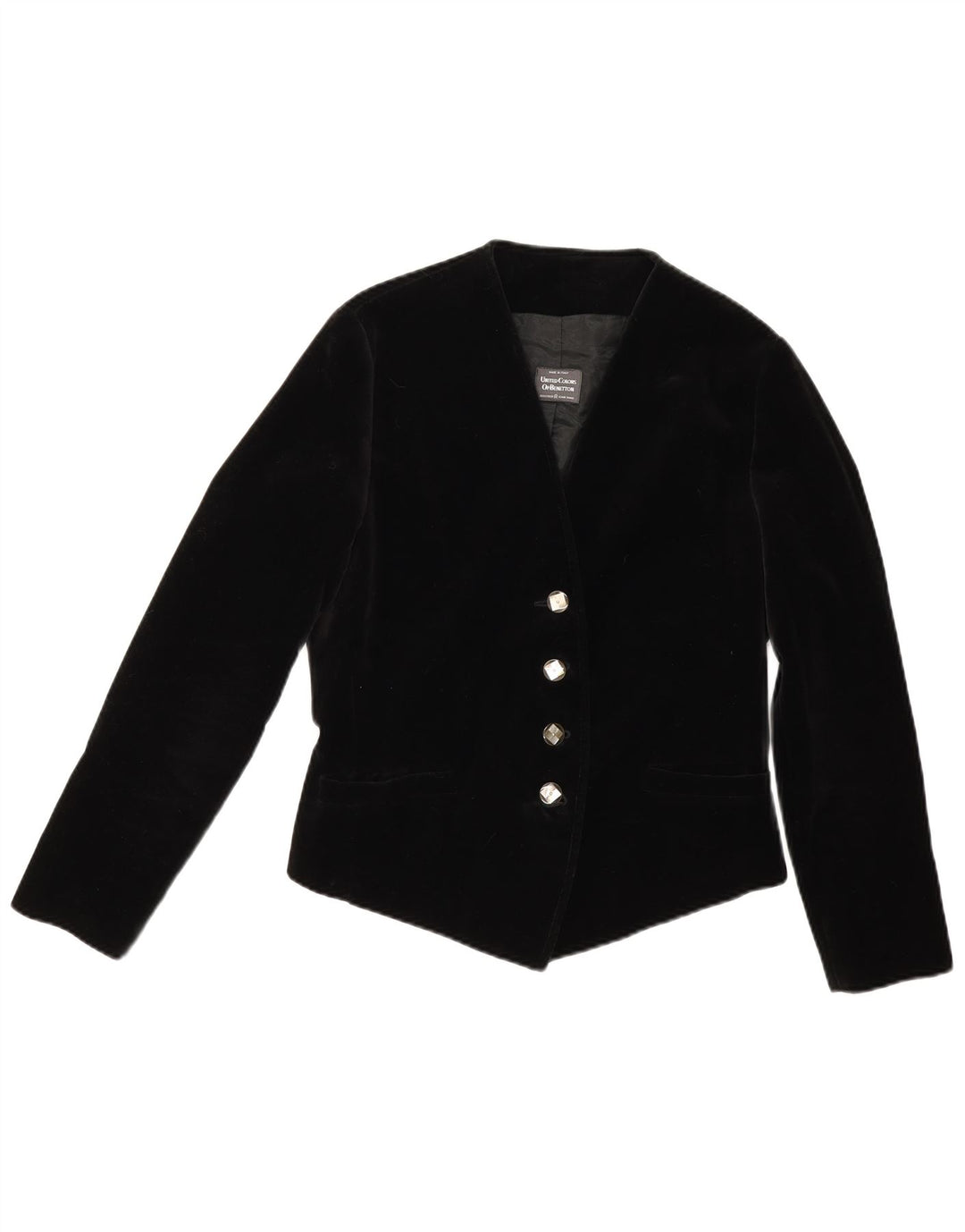Benetton Dame 4 Button Velvet Blazer Jacket IT 44 Medium Sort