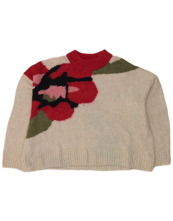 Marks & Spencer Womens Crop Crew Neck Jumper Sweater UK 18 XL White Floral