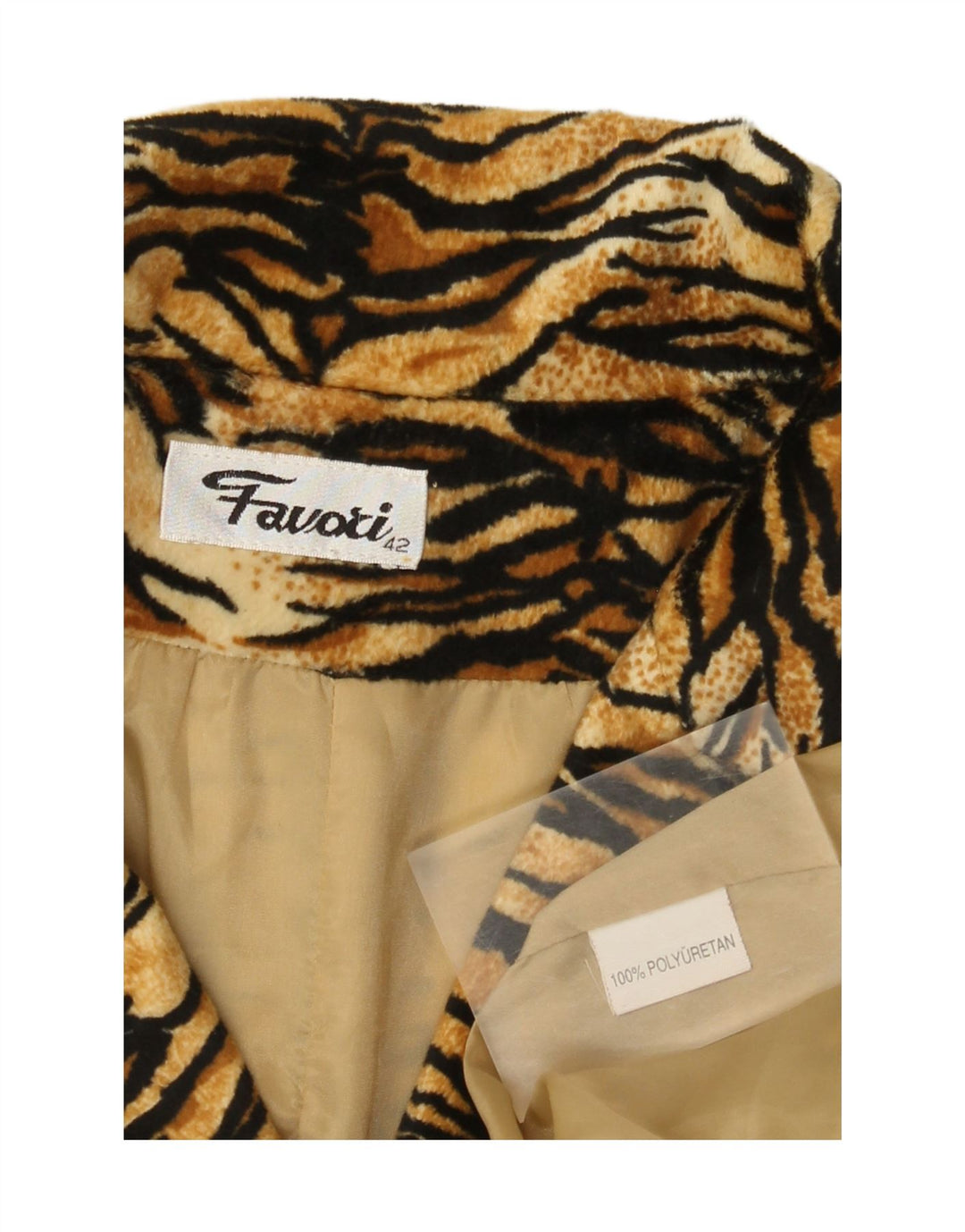 Vintage overfrakke til kvinder IT 42 Medium Brown Animal Print Polyurethane