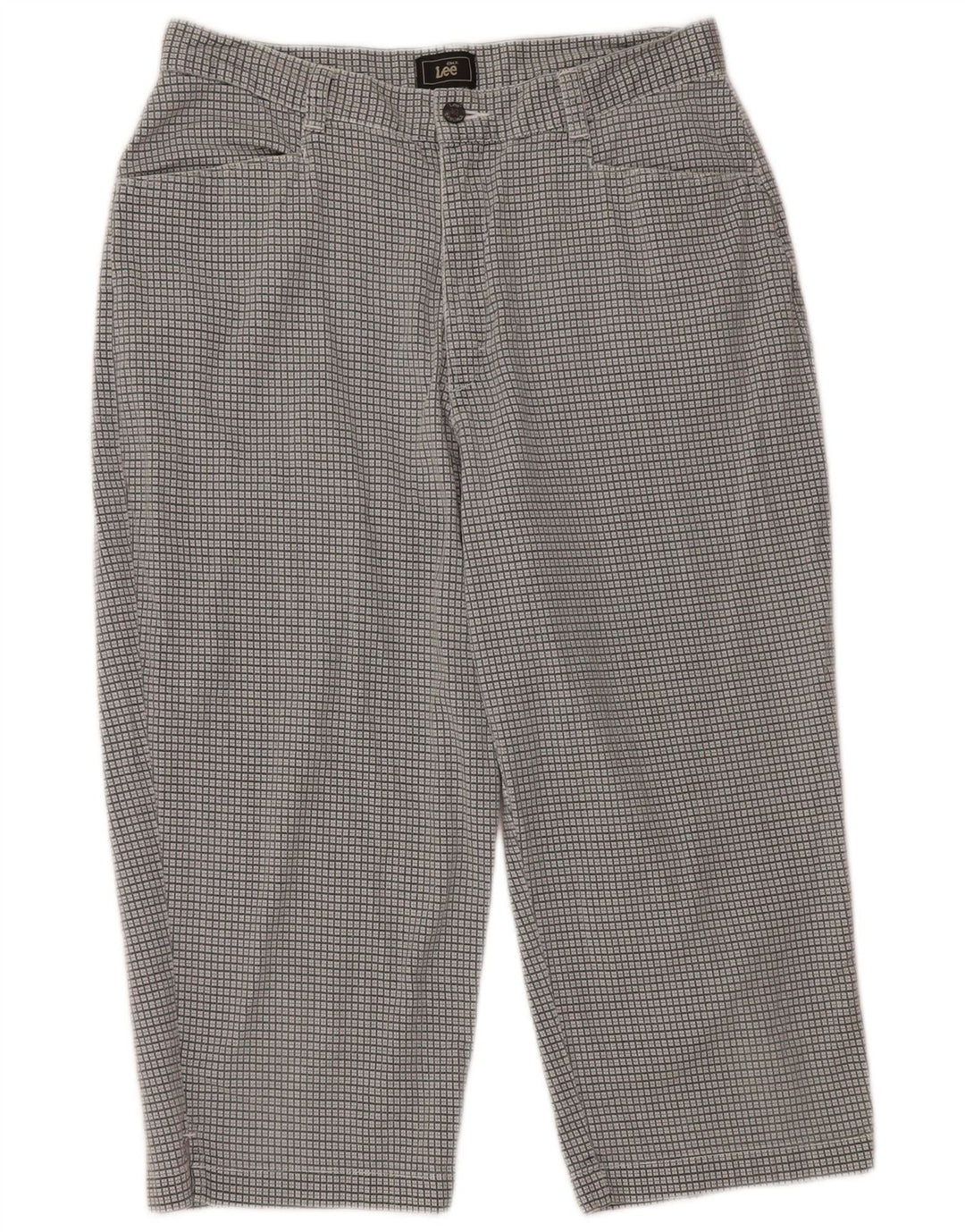LEE Højtaljede Capribukser til kvinder US 12 Large W30 L19 Grå ternet bomuld