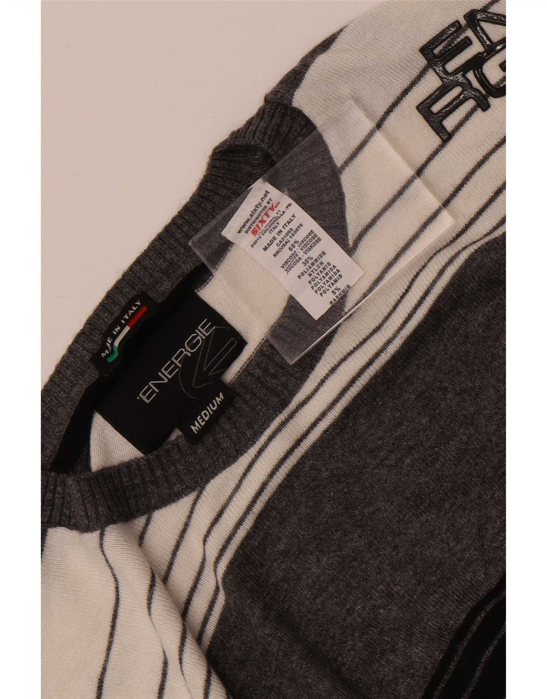 Tres mænds rund hals sweater mellem grå stribet viskose