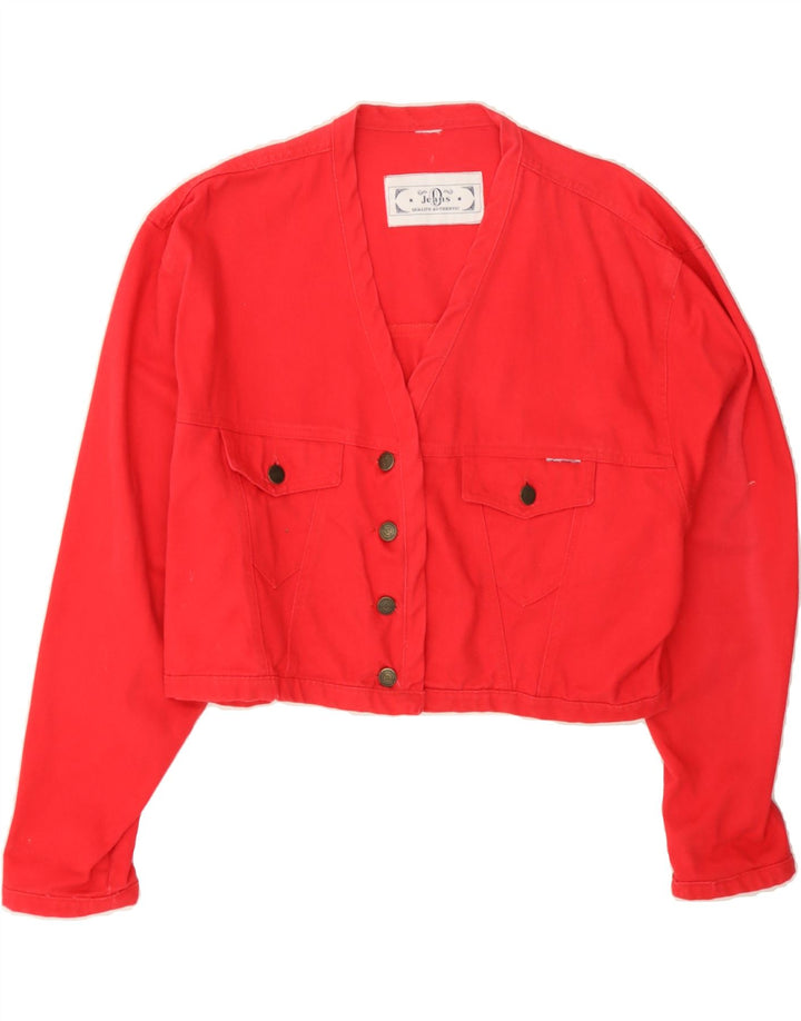 VINTAGE Womens Crop Denim Jacket UK 14 Medium Red Vintage Vintage and Second-Hand Vintage from Messina Hembry 