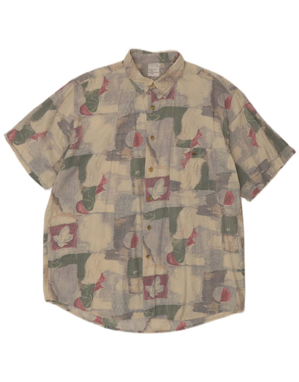 VINTAGE Kortærmet Herreskjorte Størrelse 16 1/2 41/42 Large Beige Patchwork