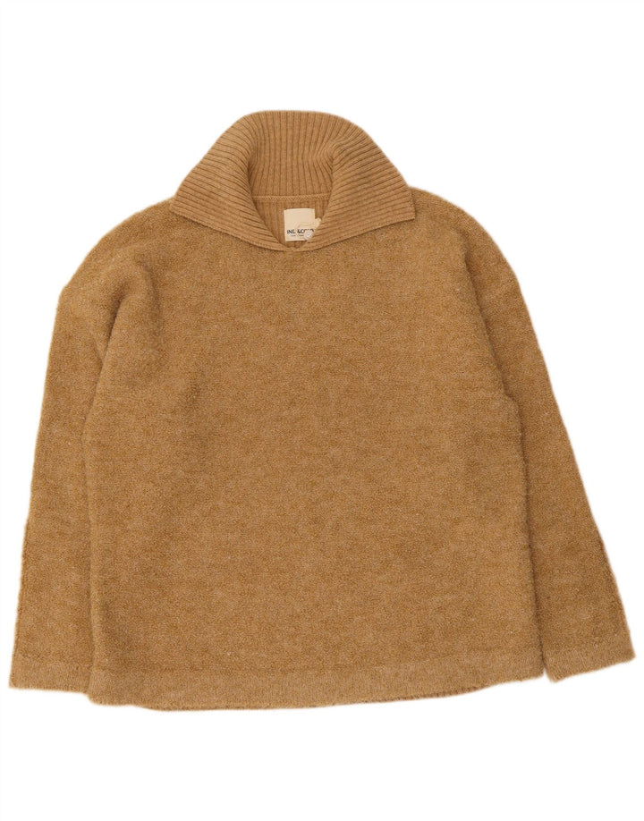 Indi & Cold Dame Polo Neck Jumper Sweater UK 14 Medium Beige Uld